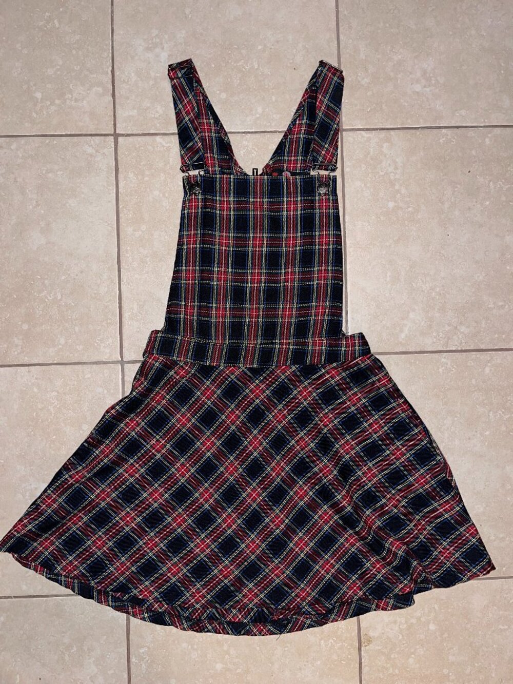 Royal Bones by Daang Plaid Overall Dress- Size XS